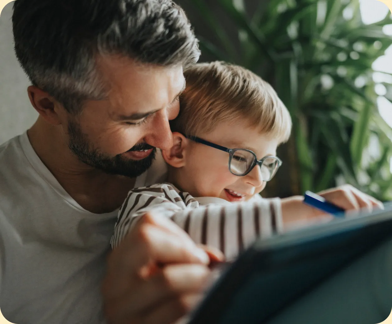 Pediatric Crohn's patient and parent reviewing information on a tablet